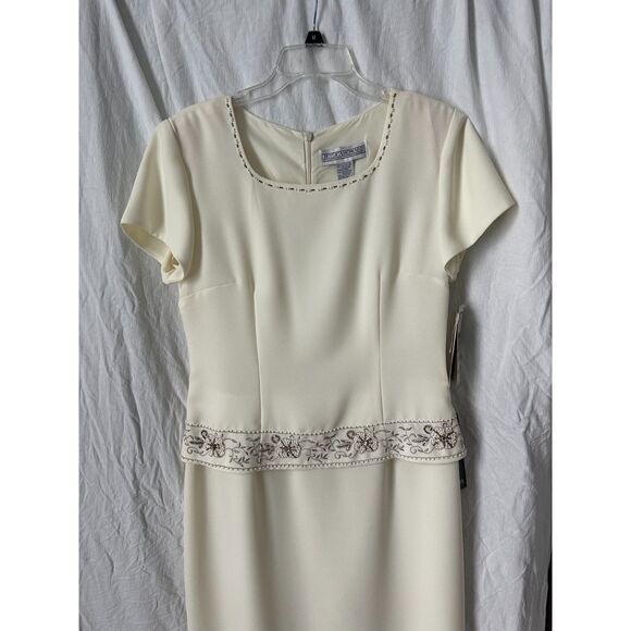 NWT Jessica Howard Short Sleeve Formal Ivory Beaded Maxi Dress Women's Size 10 - Picture 6 of 9